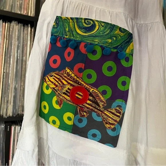 FLUFFHEAD mini dress pocket fishman donuts PHISH upcycled patchwork ⭕️🌈shakedown - Picture 12 of 15
